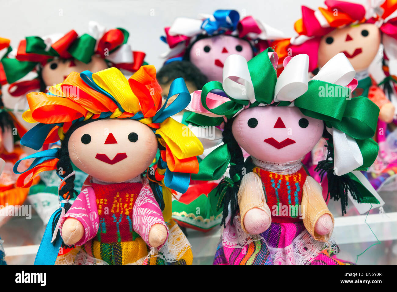Colorful Lupita Dolls named after Guadalupe Mexico Souvenirs Stock Photo