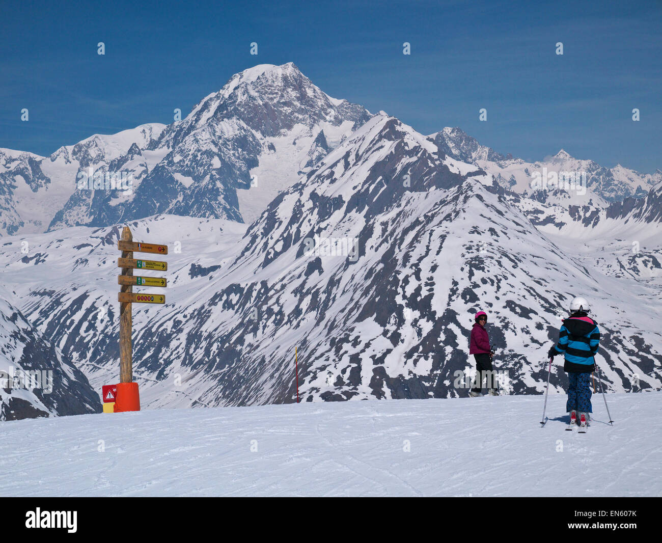 Skiing at La Thuile, Italian Alps Stock Photo