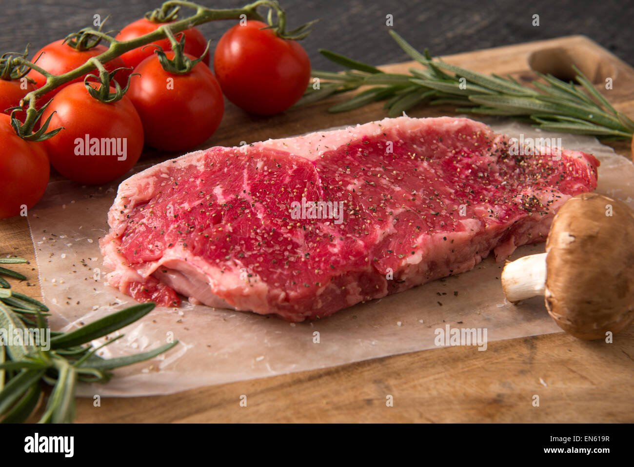 Series Grilling Strip Loin Steak in Cast Iron Frying Pan Ingredients included the stack