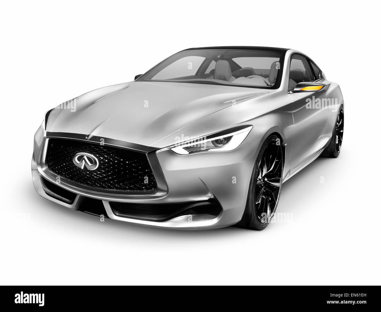 License available at MaximImages.com - Silver 2015 Infiniti Q60 coupe luxury car isolated on white background with clipping path Stock Photo