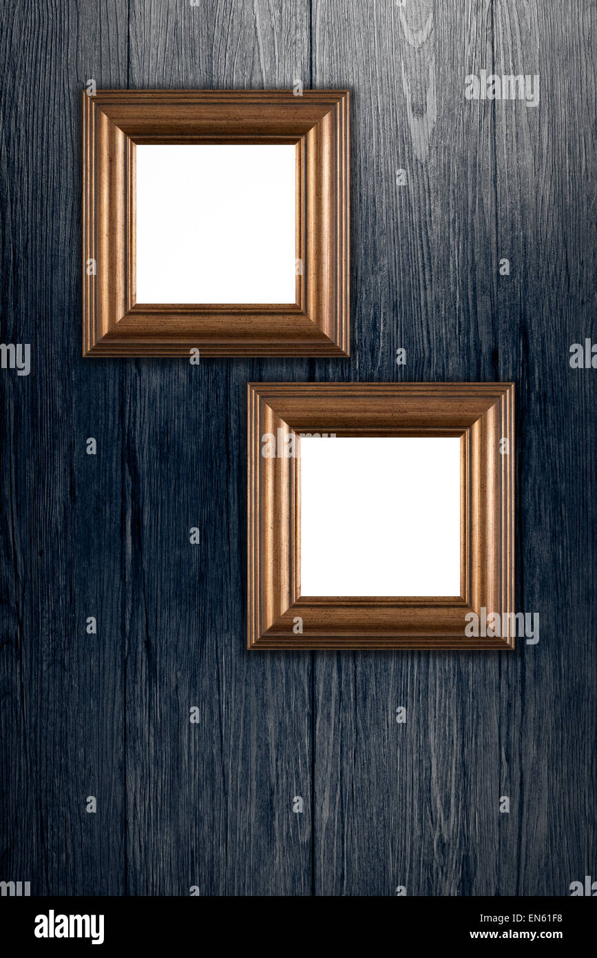 Old picture frame on vintage wood wall Stock Photo - Alamy