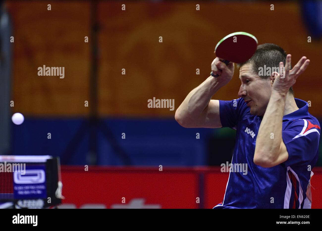 April 28, 2015 - Suzhou, People's Republic of China - World Table Tennis Suzhou 2015, Men s Singles Qualify Group, TOMAS KONECNY, CZE x CHN, BO FANG, winner. © Marcio Machado/ZUMA Wire/Alamy Live News Stock Photo