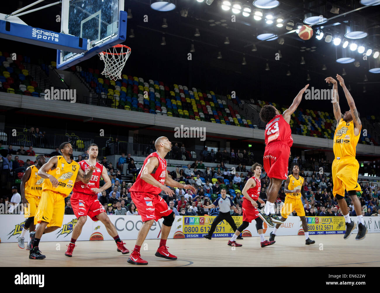 London Lions Vs Leicester Riders game in the British Basketball League Stock Photo