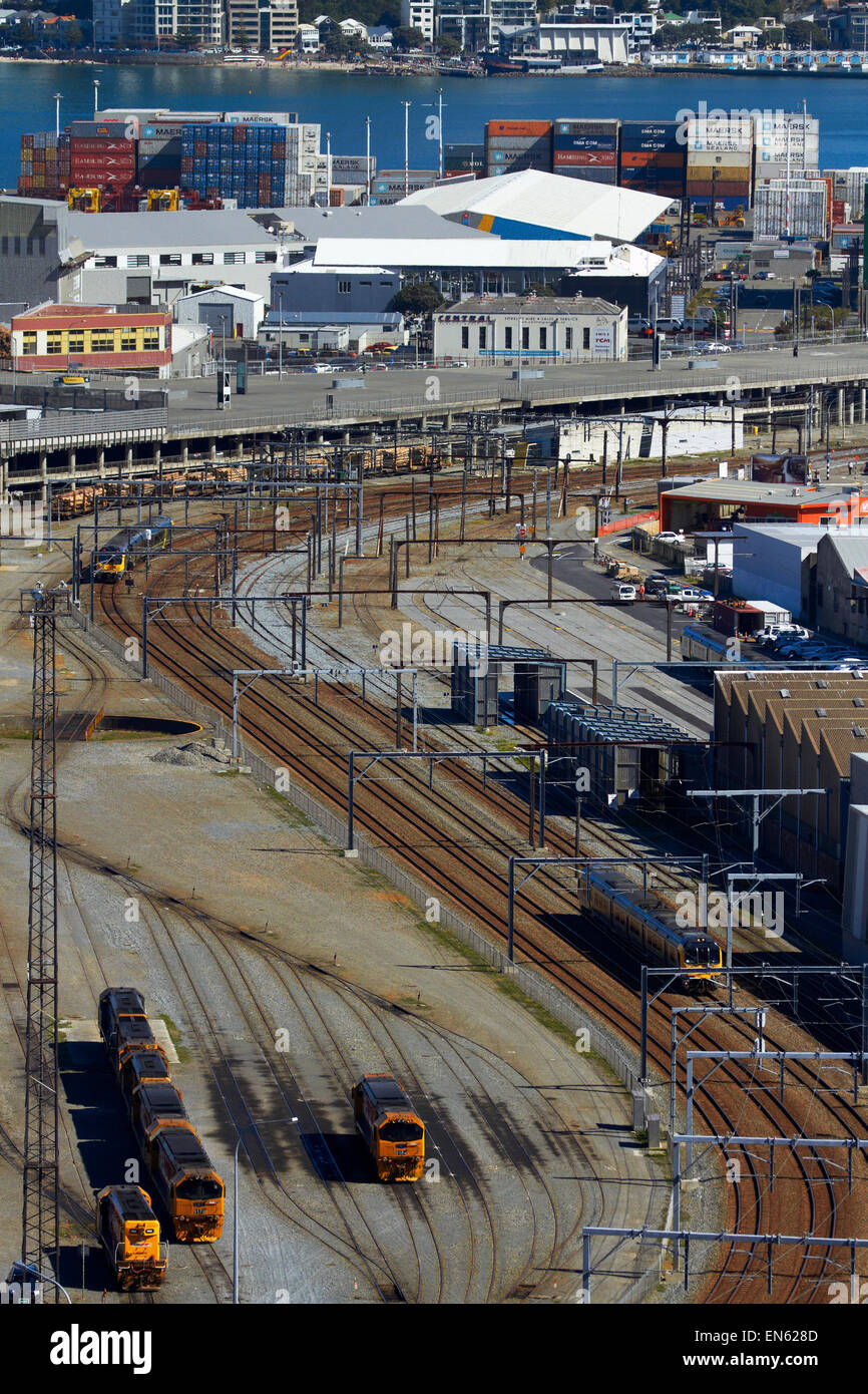 Trains and railway lines, Wellington, North Island, New Zealand Stock Photo