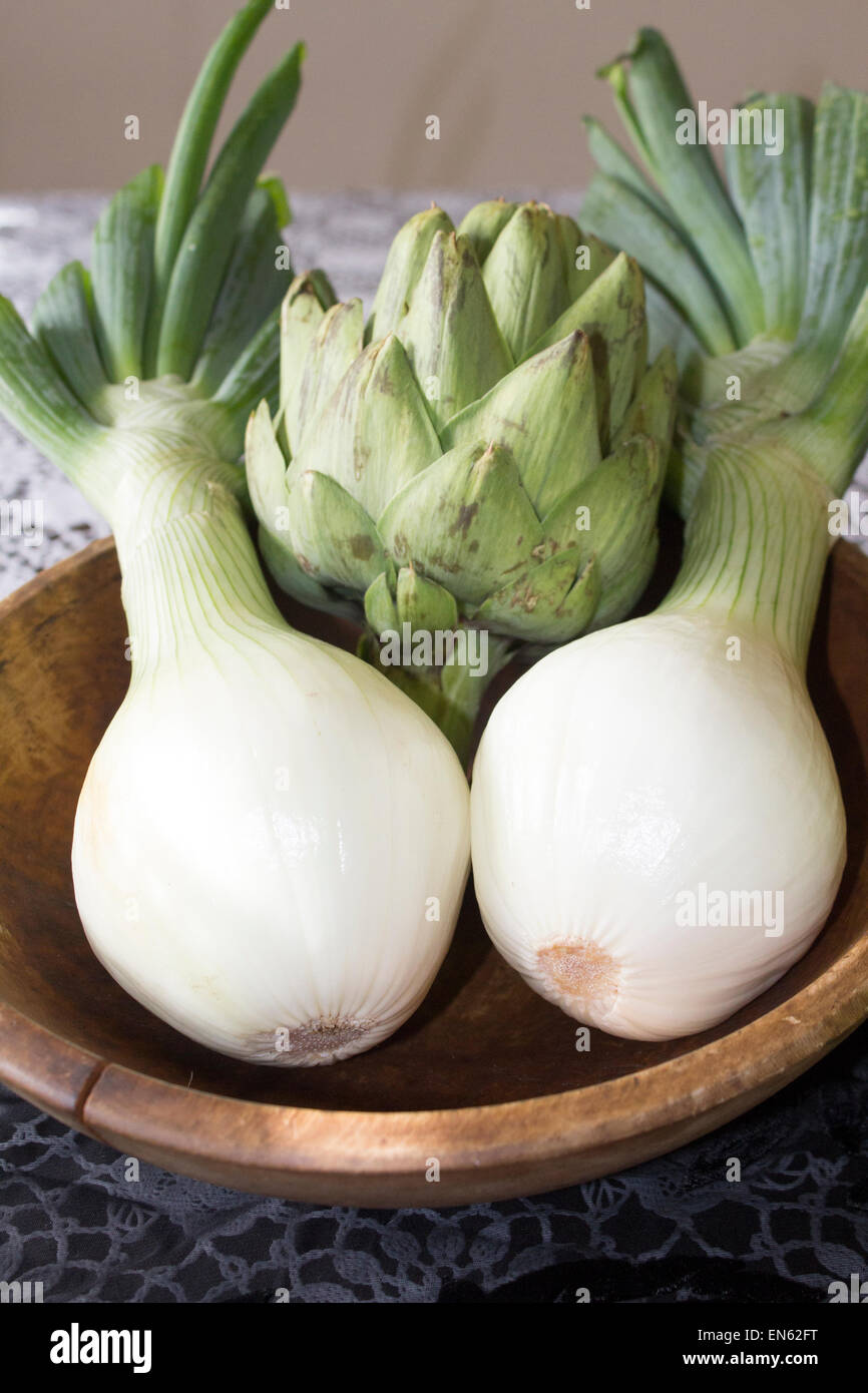 Green onion shallots with Artichoke ready for a dinner preparation