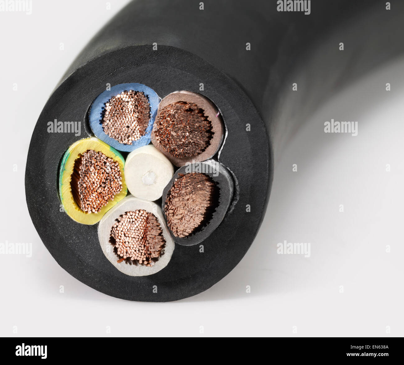 cross section of a big electrical cable in light back Stock Photo