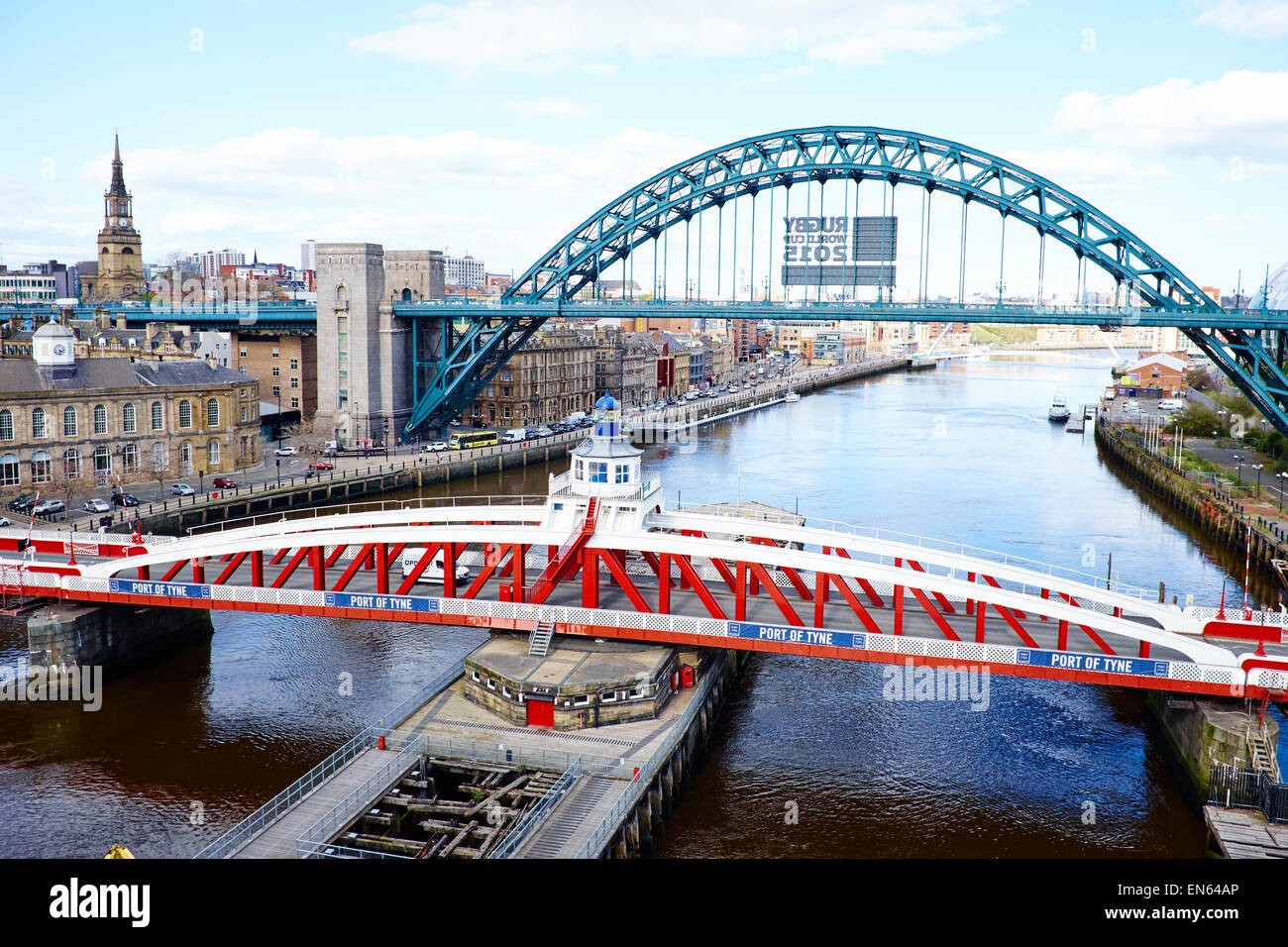 River Tyne From The High Level Bridge In The Foreground Is The Swing Bridge, The Tyne Bridge At The Rear Newcastle Upon Tyne UK Stock Photo