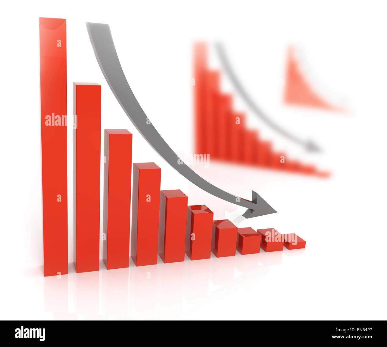 Bad sales. Arrow falling downward Stock Photo