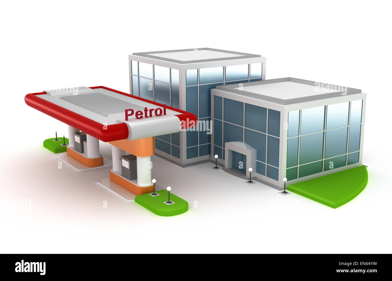 Gasoline Station and market - 3D concept. Stock Photo