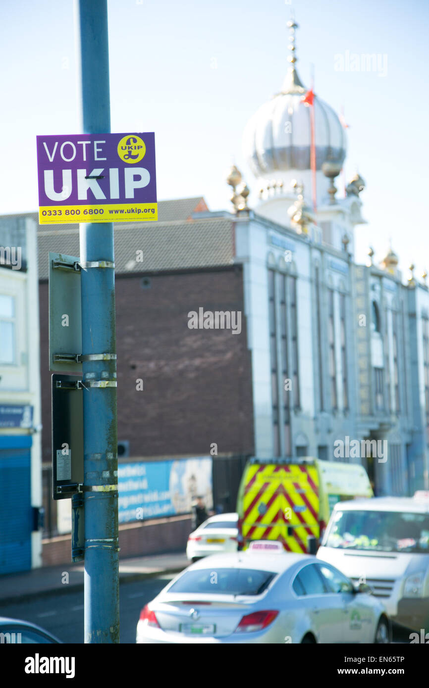 Smethwick UK. 26, April, 2015. UKIP posters on Smethwick High Street