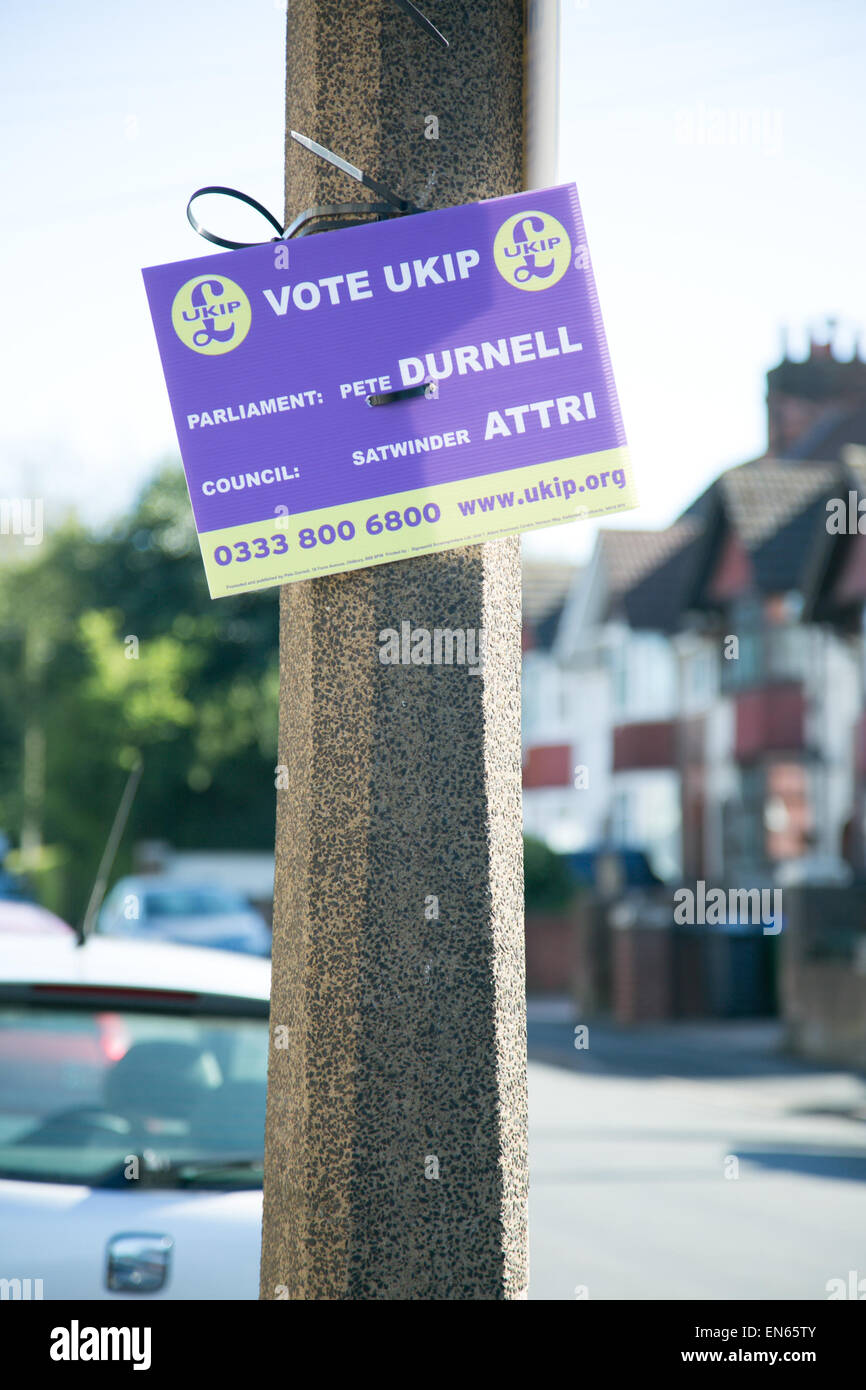 Smethwick UK. 26, April, 2015. UKIP election posters from an Asian candidate, in the ethnically