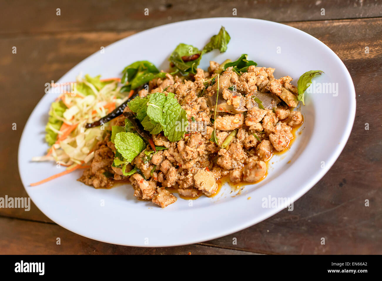Spicy minced duck salad Stock Photo