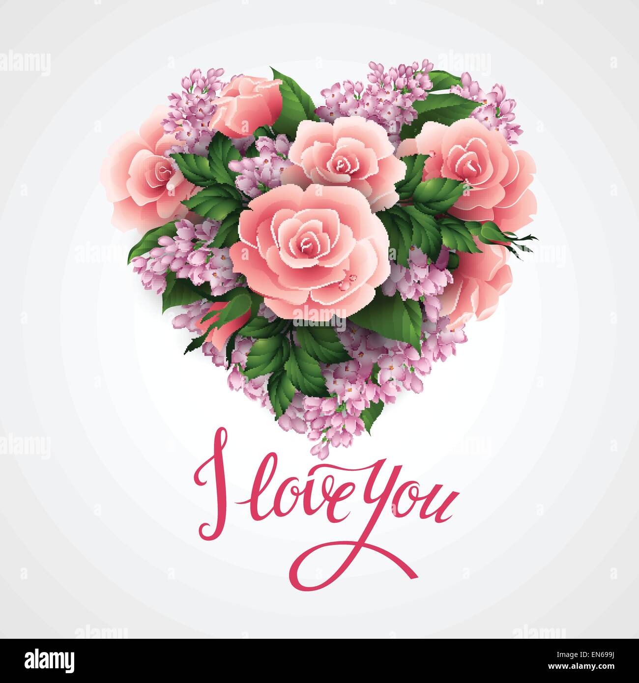 Valentines day vector illustration with a heart of beautiful flowers ...