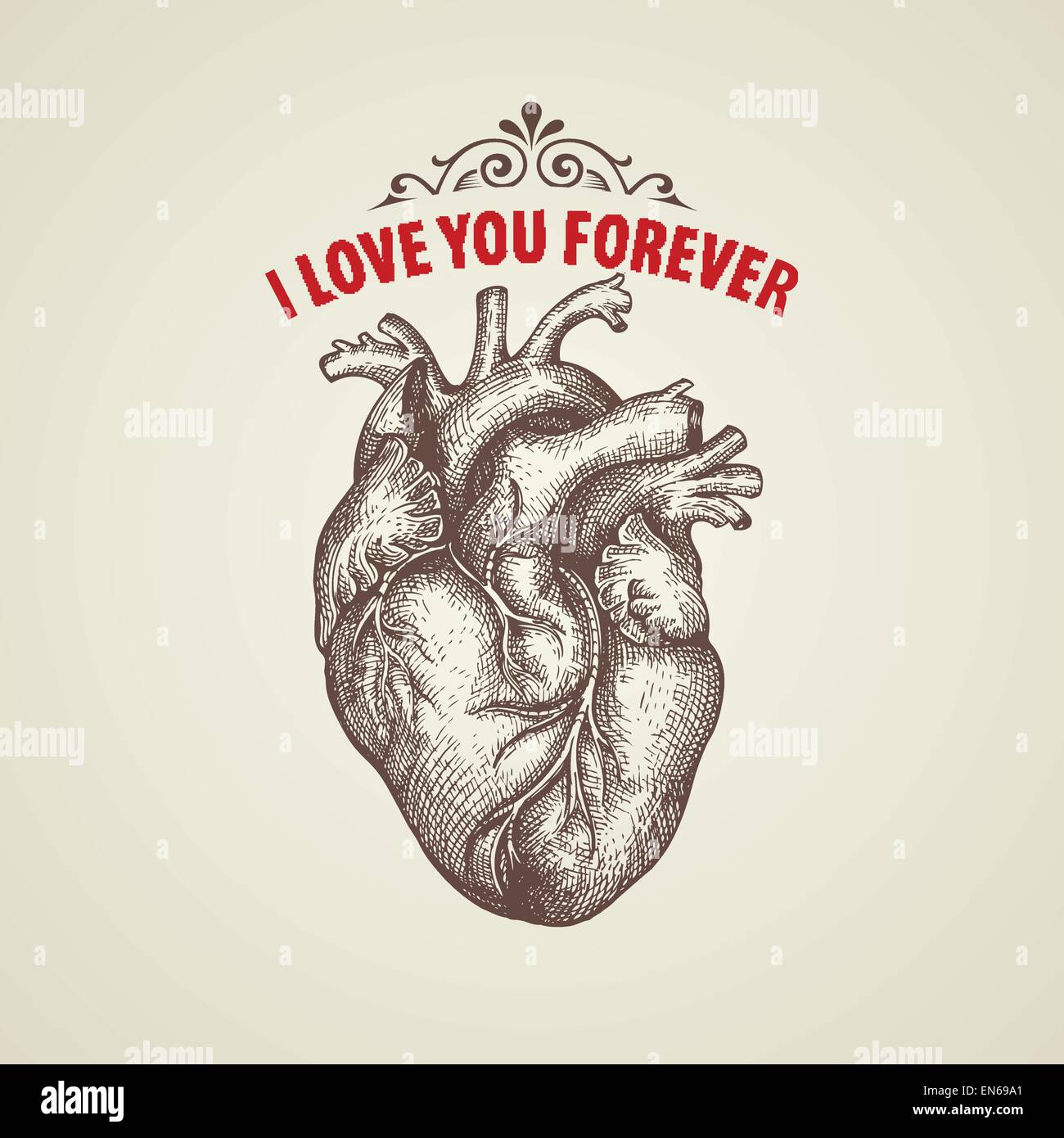 Valentine's Day card. Retro engraving heart Stock Vector