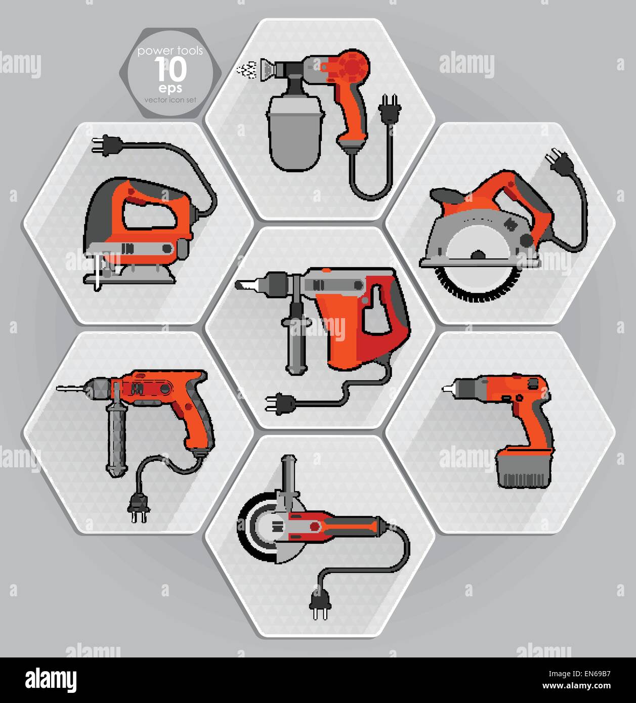 Power tool set. Vector illustration. Builder equipment Stock Vector