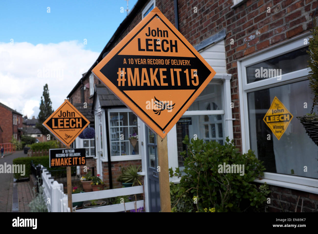 Manchester, UK. 29th April, 2015. A house in Didsbury shows strong support for the LibDems. LibDems won in 2005 and 2015, but it is expected to be close between them and Labour. The Conservative are considered to have no chance of winning the seat. General Election Strong Support for LibDem in Manchester Withington. Credit:  John Fryer/Alamy Live News Stock Photo