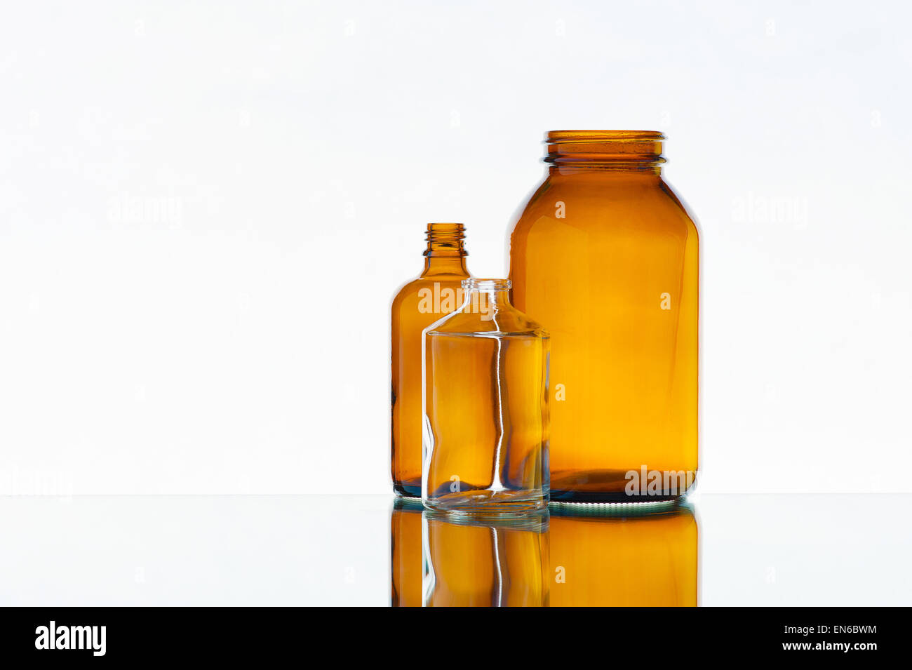 Empty various medicine bottles on the light background Stock Photo Alamy