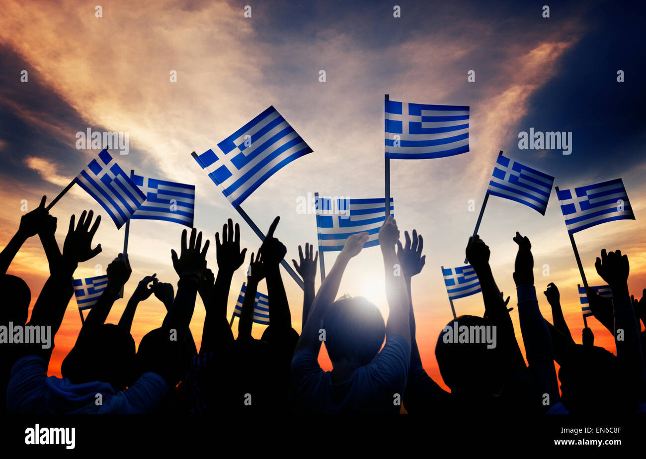 Group people holding flag greece hi-res stock photography and
