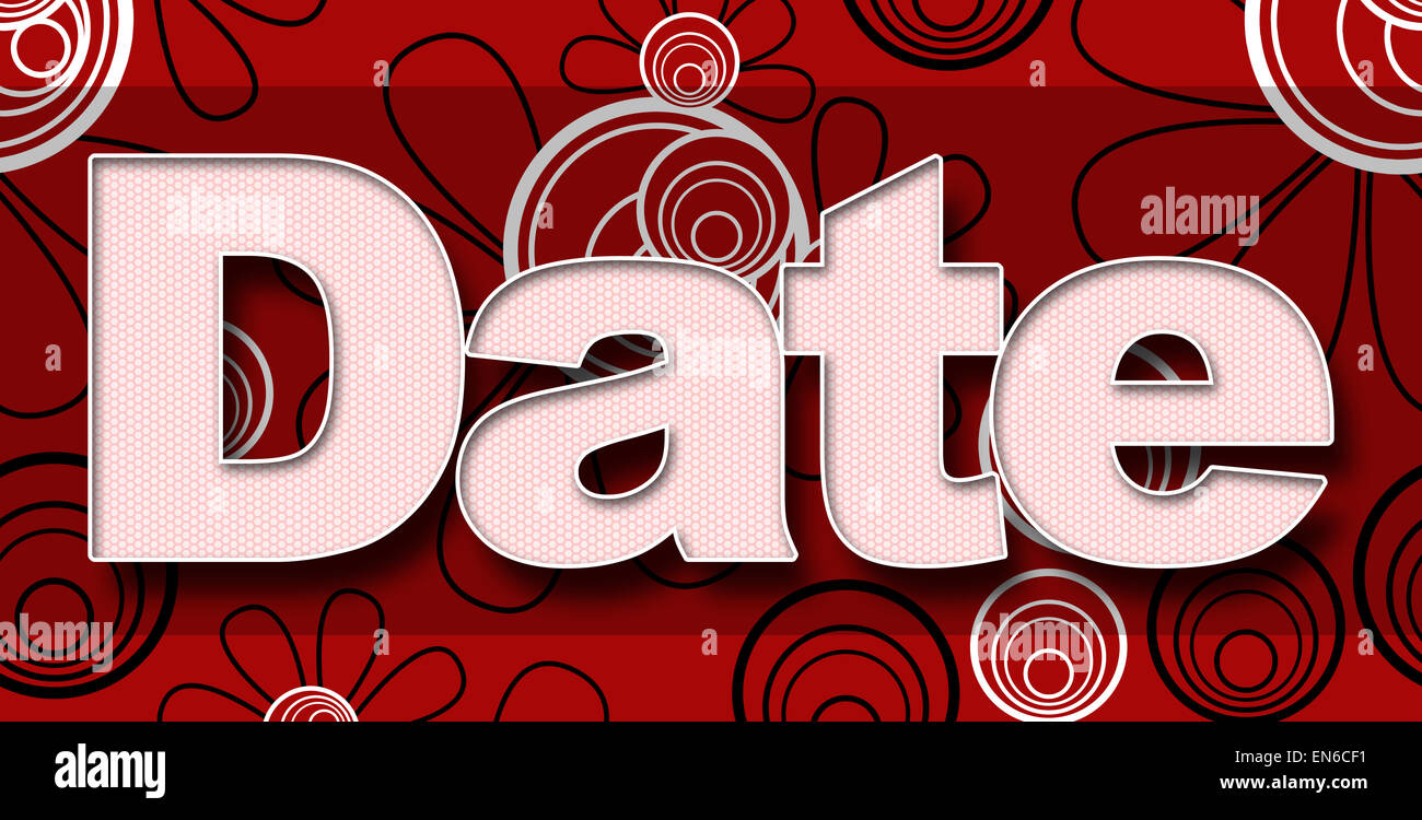 Date in Red Black White Floral Background Stock Photo