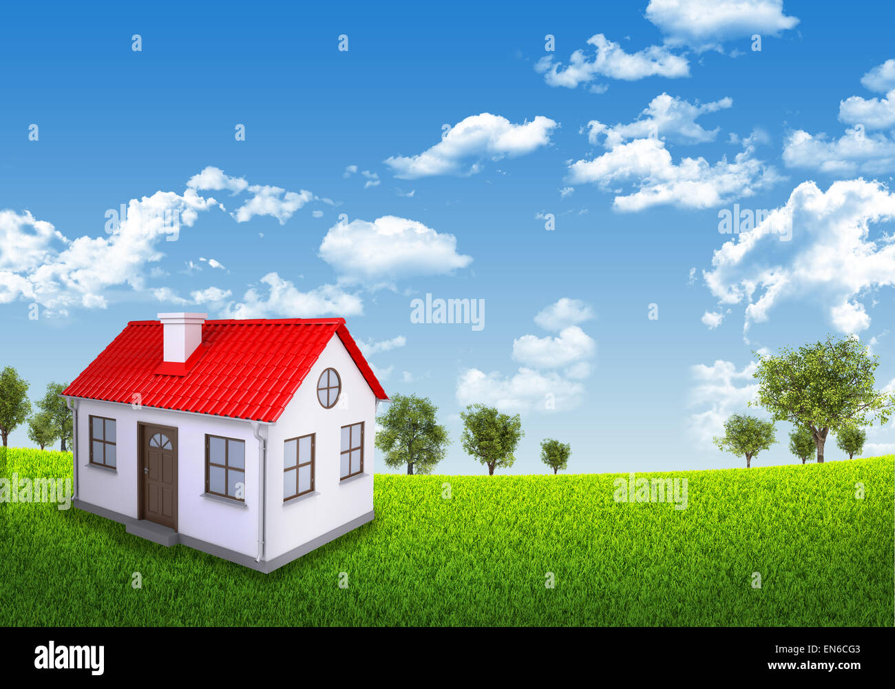 House on green field under blue sky Stock Photo - Alamy