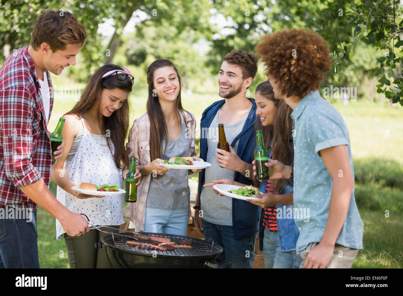 Hipsters have lunch and beers Stock Photo