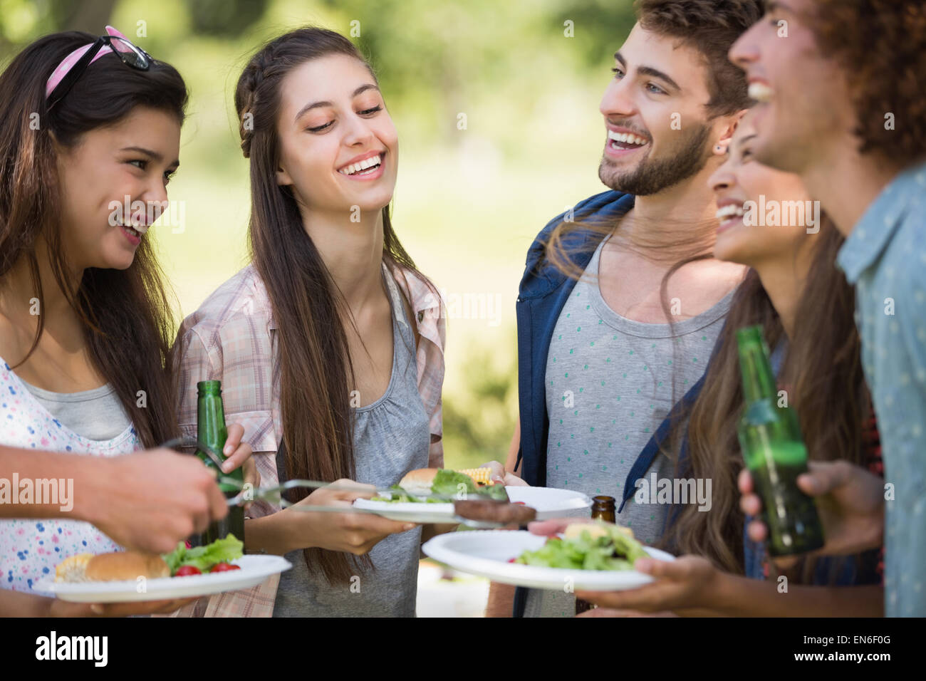 Hipsters have lunch and beers Stock Photo