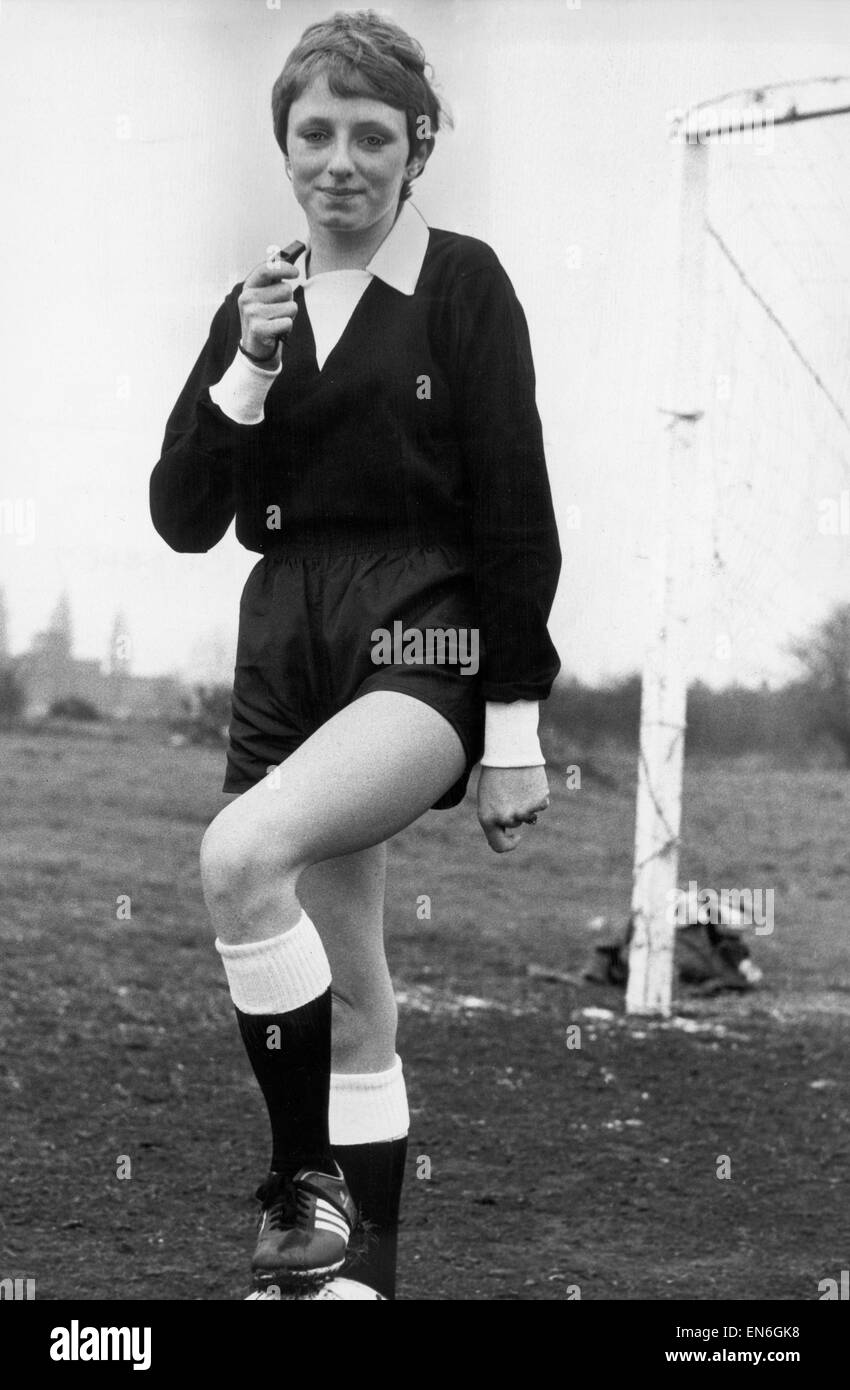 21 Year old Jennifer Bazeley of Thornton Heath after being appointed Britain's first woman football referee, 1st February 1976 Stock Photo