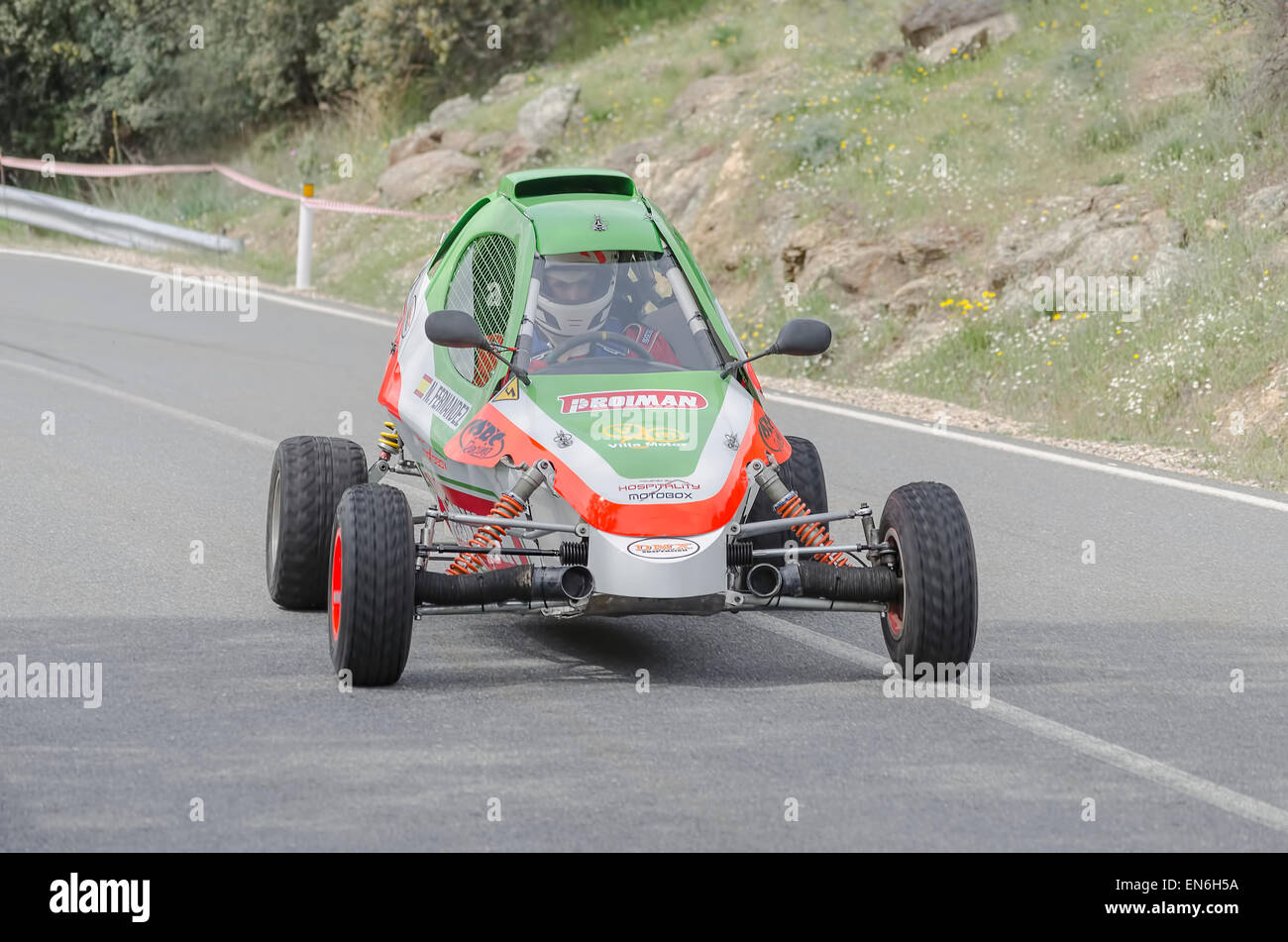 Madrid rally championship. Nelson Fernandez is driving his -Demoncar-, during the ascent to -La Cabrera-. Stock Photo