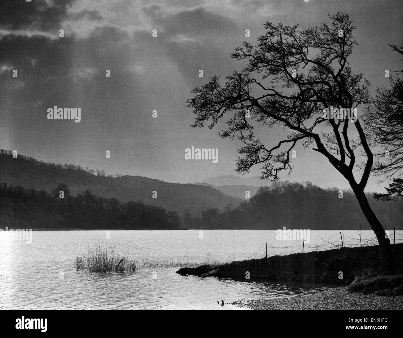 Loch Ard, a body of fresh water in the Loch Lomond and the Trossachs National Park, Stirling District, Scotland, 14th March 1953. Stock Photo