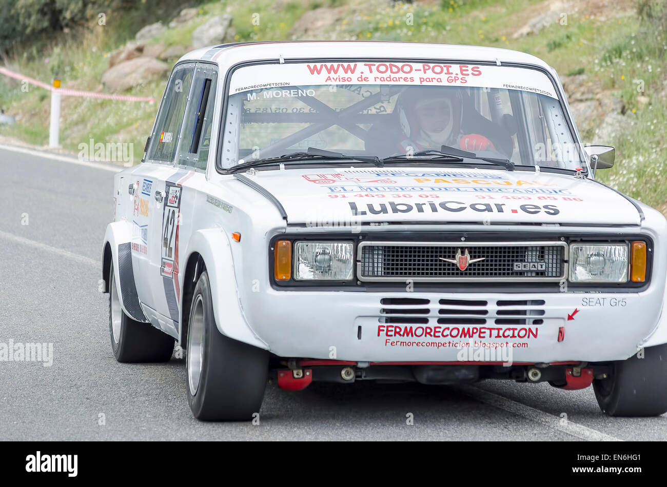 Madrid rally championship. Manuel Moreno is driving his -Seat 124-, during the ascent to -La Cabrera-. Stock Photo
