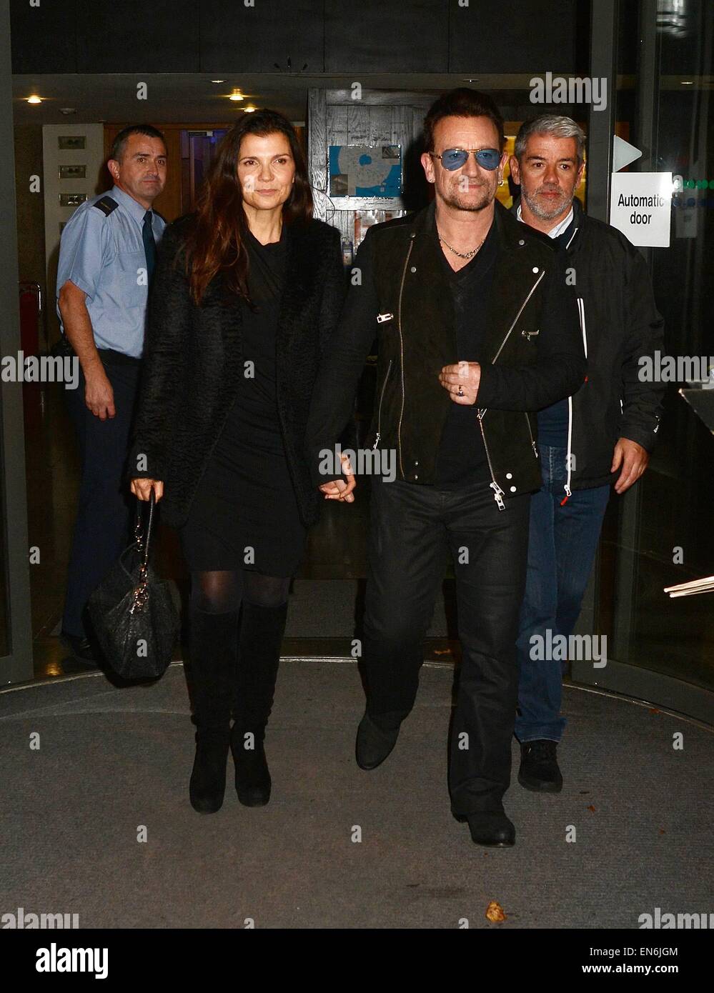 Celebrities at the RTE studios for the 'The Late Late Show'  Featuring: Ali Hewson,Bono Where: Dublin, Ireland When: 24 Oct 2014 Stock Photo