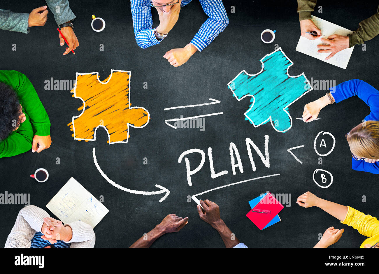 Plan Planning Connection Discussion Jigsaw Team Teamwork Concept Stock