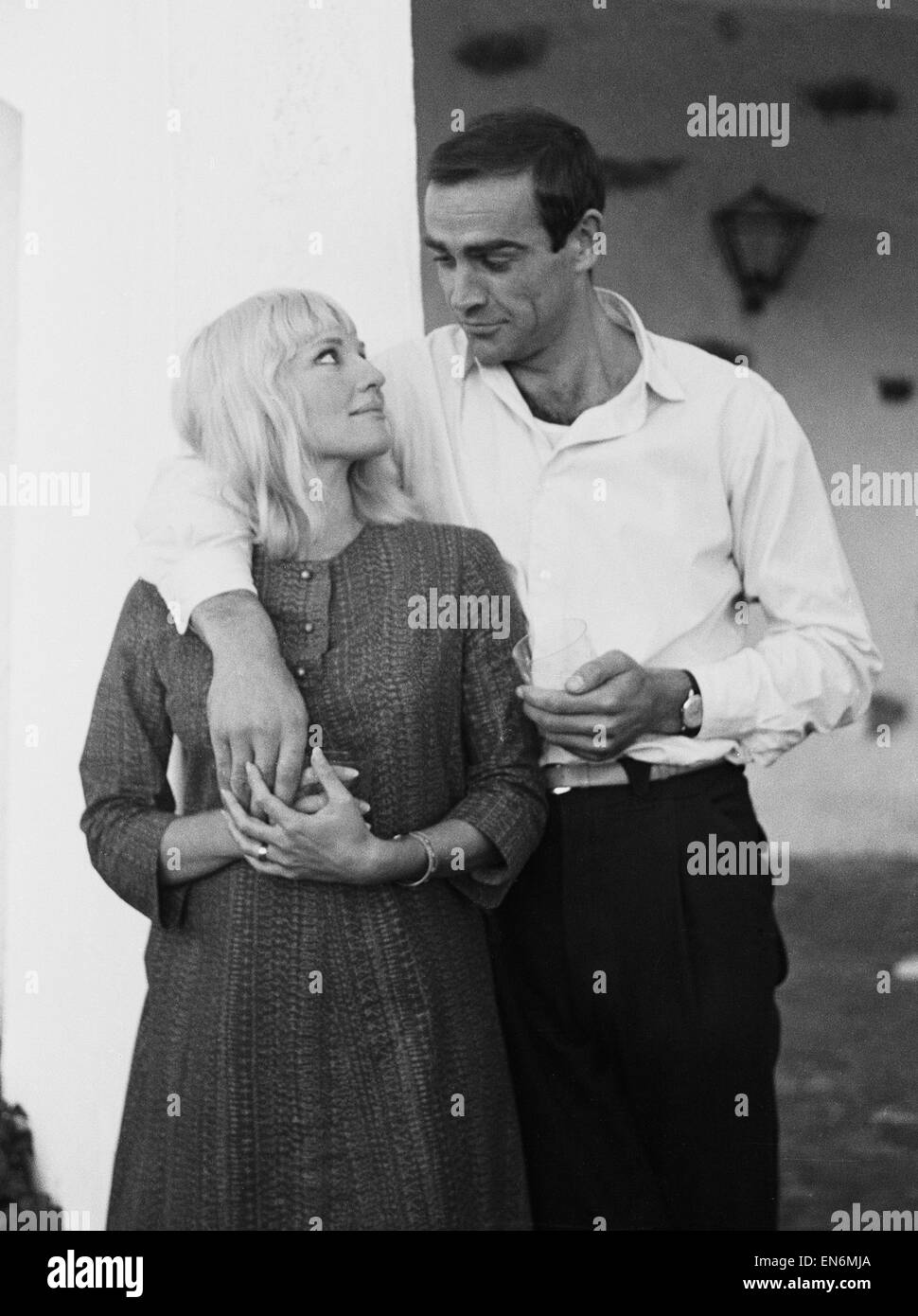 Actor Sean Connery who plays James Bond, pictured with his new bride, actress Diane Cilento on their honeymoon near Marbella in Southern Spain, shortly after their secret wedding in Gibraltar. 2nd December 1962. Stock Photo