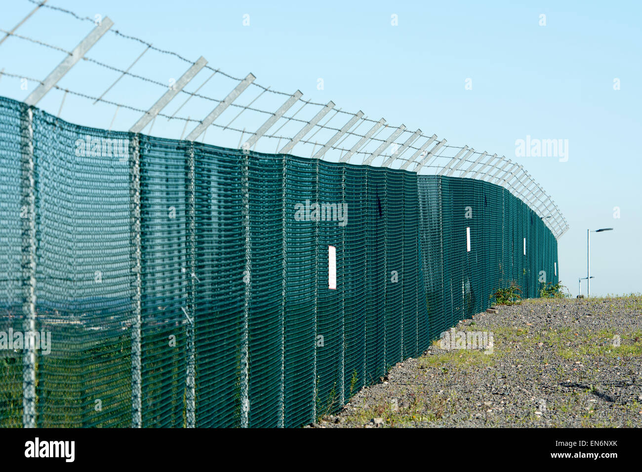 Perimeter security fence at Birmingham Airport, UK Stock Photo