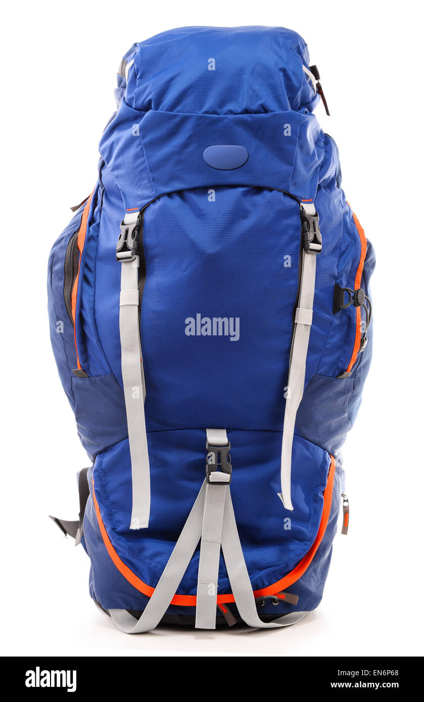 Large touristic backpack isolated on white background Stock Photo - Alamy