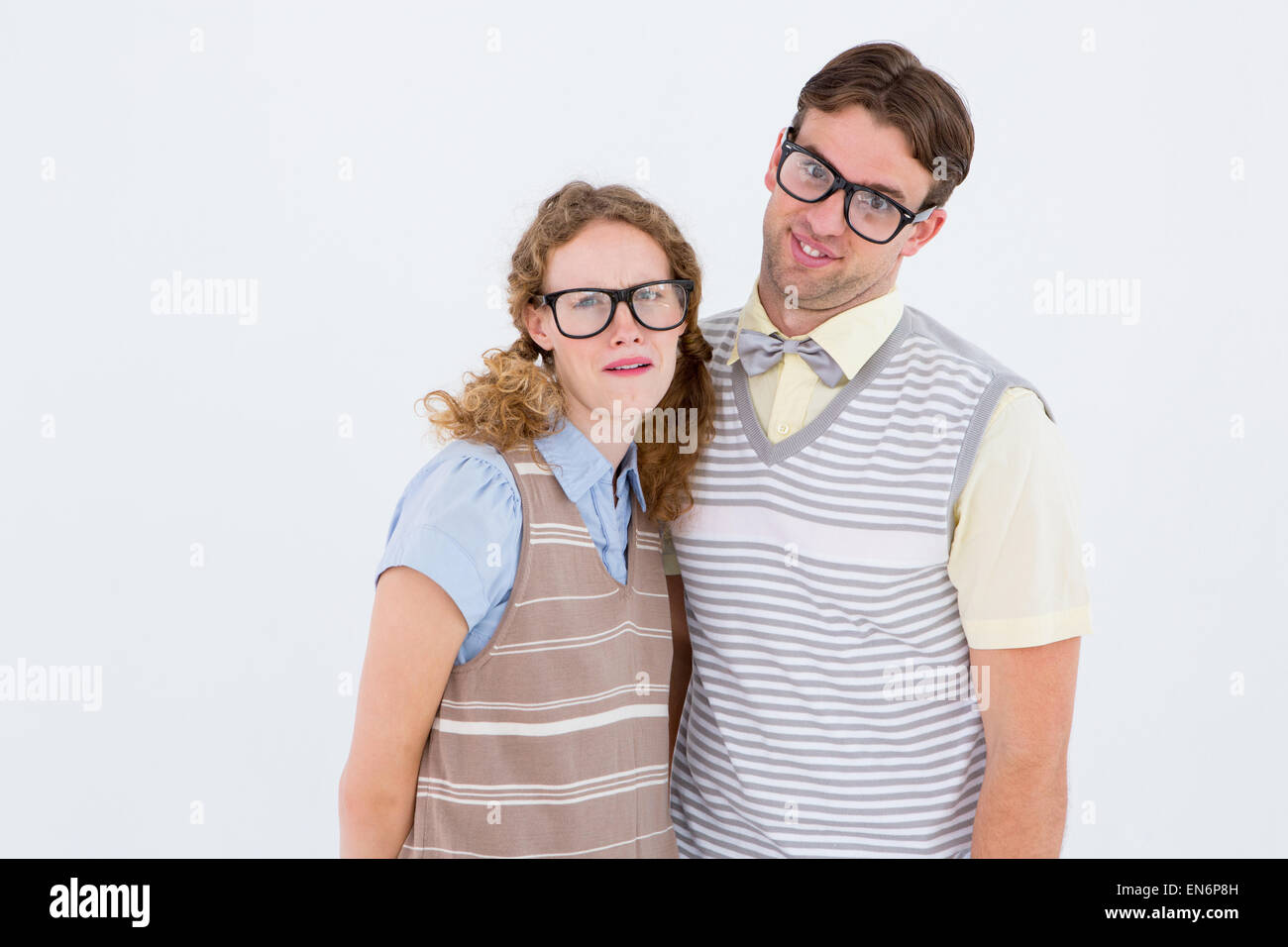 Happy geeky hipster couple with silly faces Stock Photo