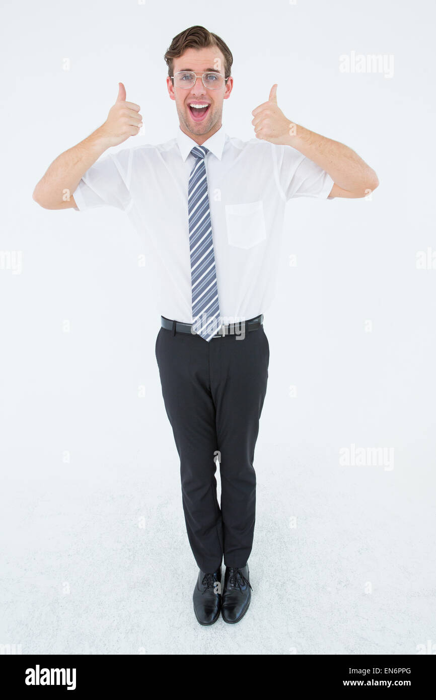 Happy geeky businessman with thumbs up Stock Photo - Alamy