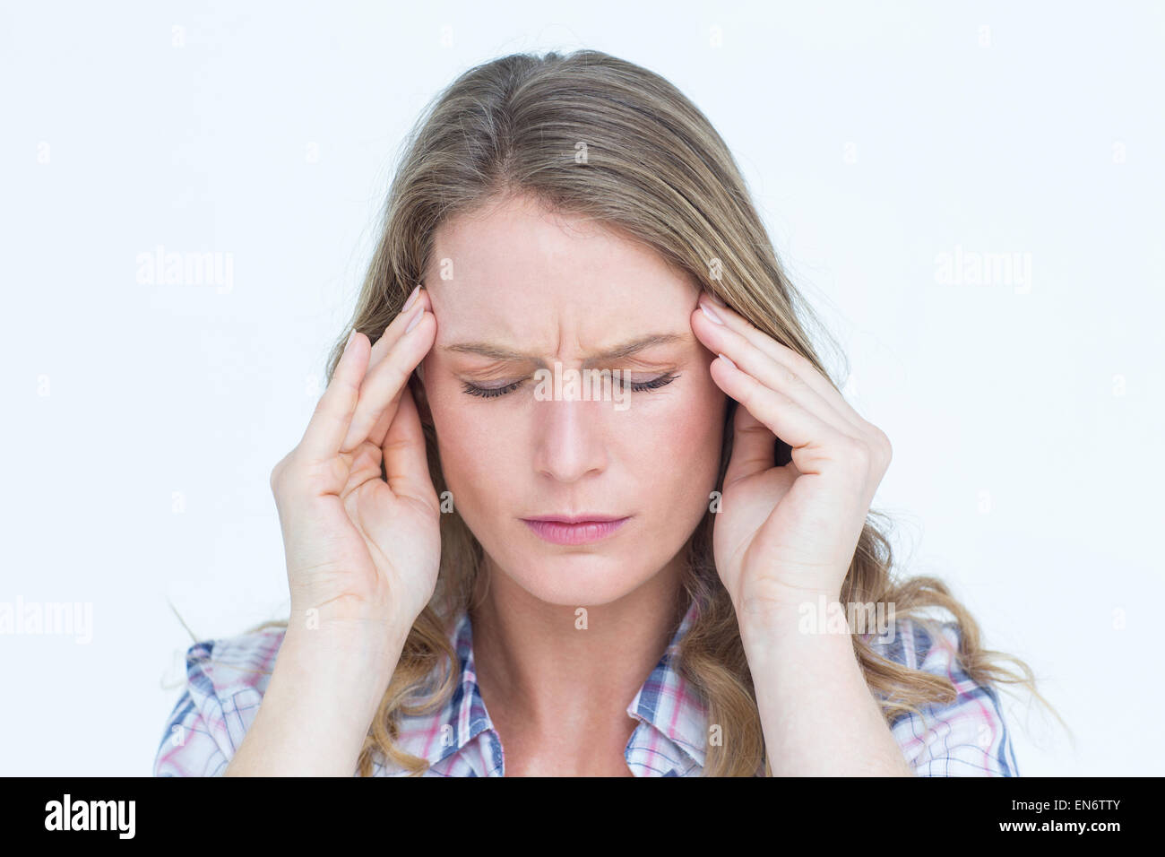 Pretty hipster with headache Stock Photo