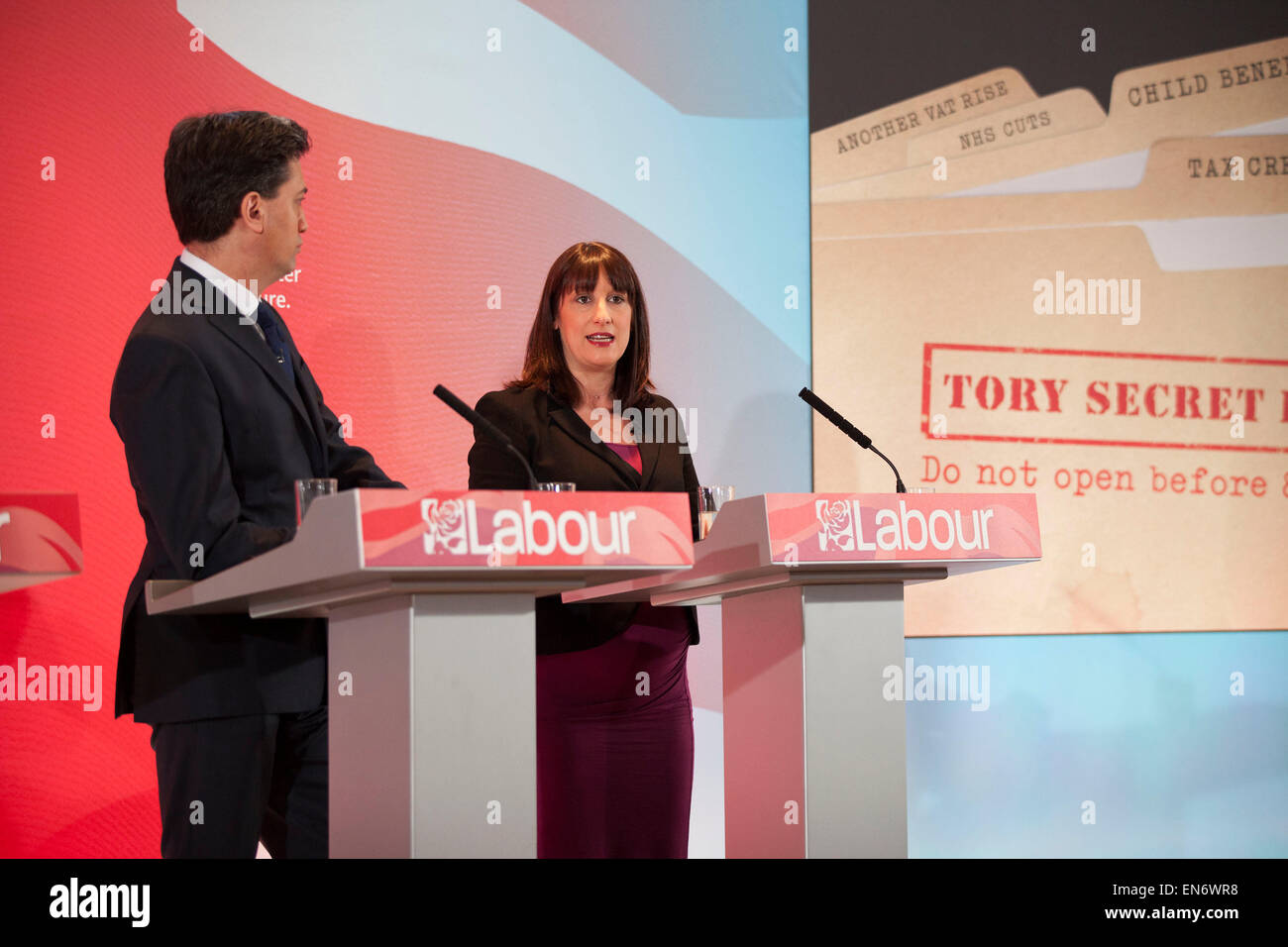 London, UK. Wednesday 29th April 2015. Labour Party Shadow Secretary of State for Work and Pensions Rachel Reeves speaks at a General Election 2015 campaign event on the Tory threat to family finances, entitled: The Tories’ Secret Plan. Held at the Royal Institute of British Architects. Credit:  Michael Kemp/Alamy Live News Stock Photo