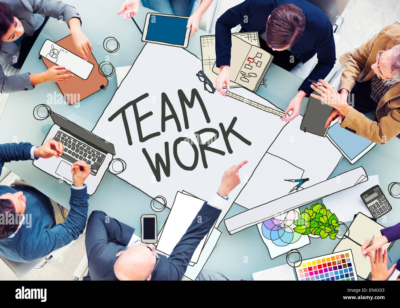 Group of People Meeting with Teamwork Concept in Photo and Illustration Stock Photo