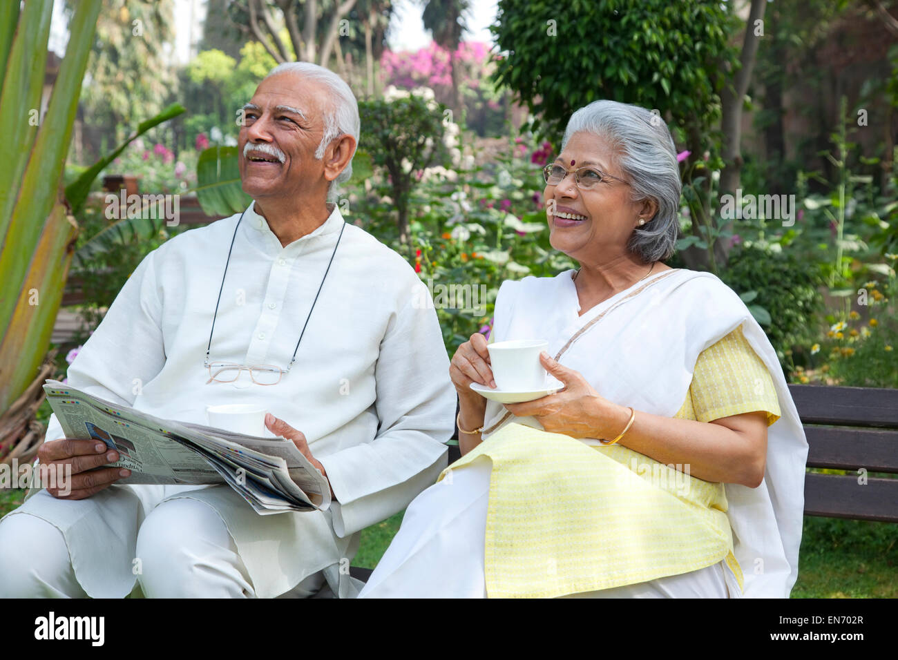Old couple looking at something Stock Photo