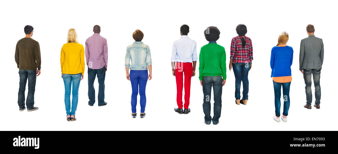 Multiethnic Group of People Standing Rear View Stock Photo - Alamy