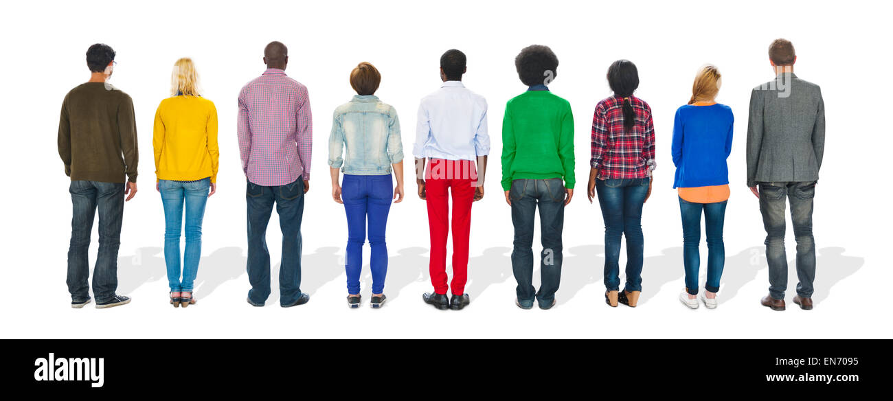 Multiethnic Group of People Standing Rear View Stock Photo - Alamy