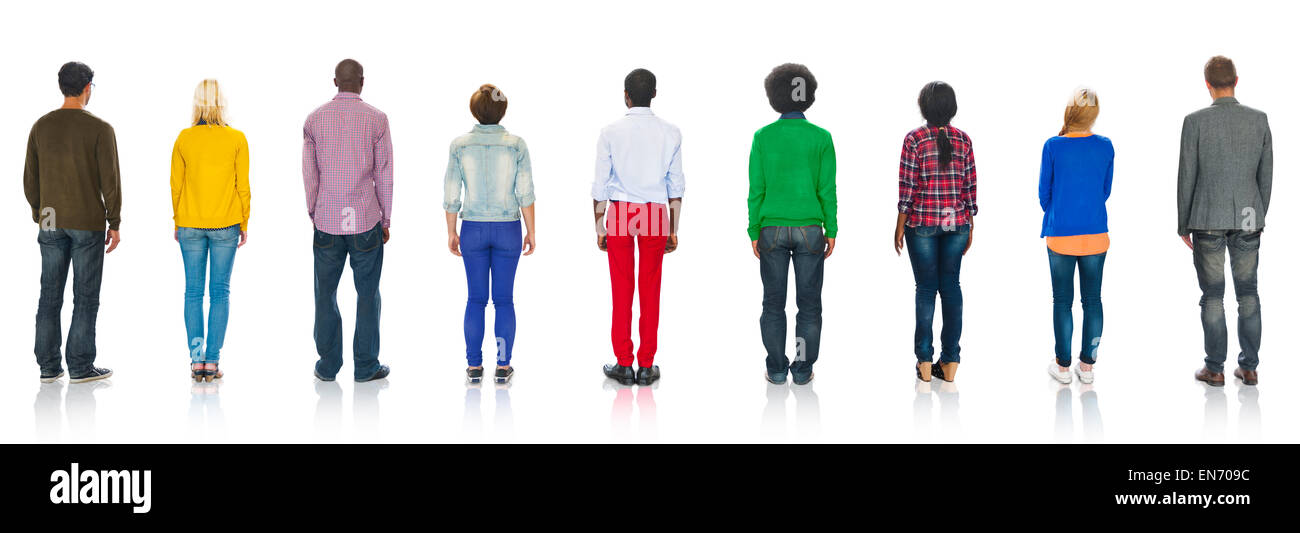 Multiethnic Group of People Standing Rear View Stock Photo - Alamy
