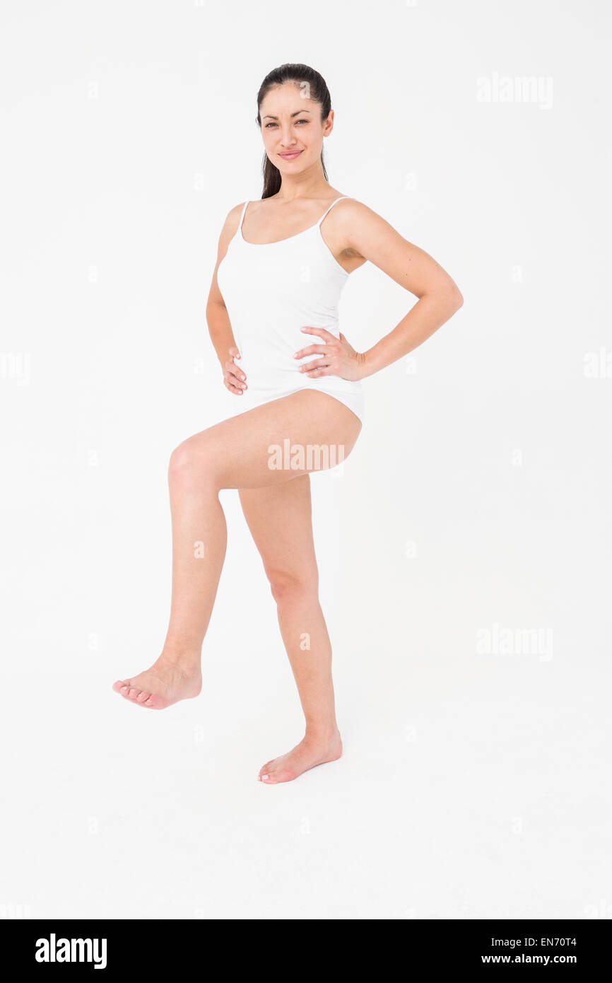 Smiling woman stepping Stock Photo