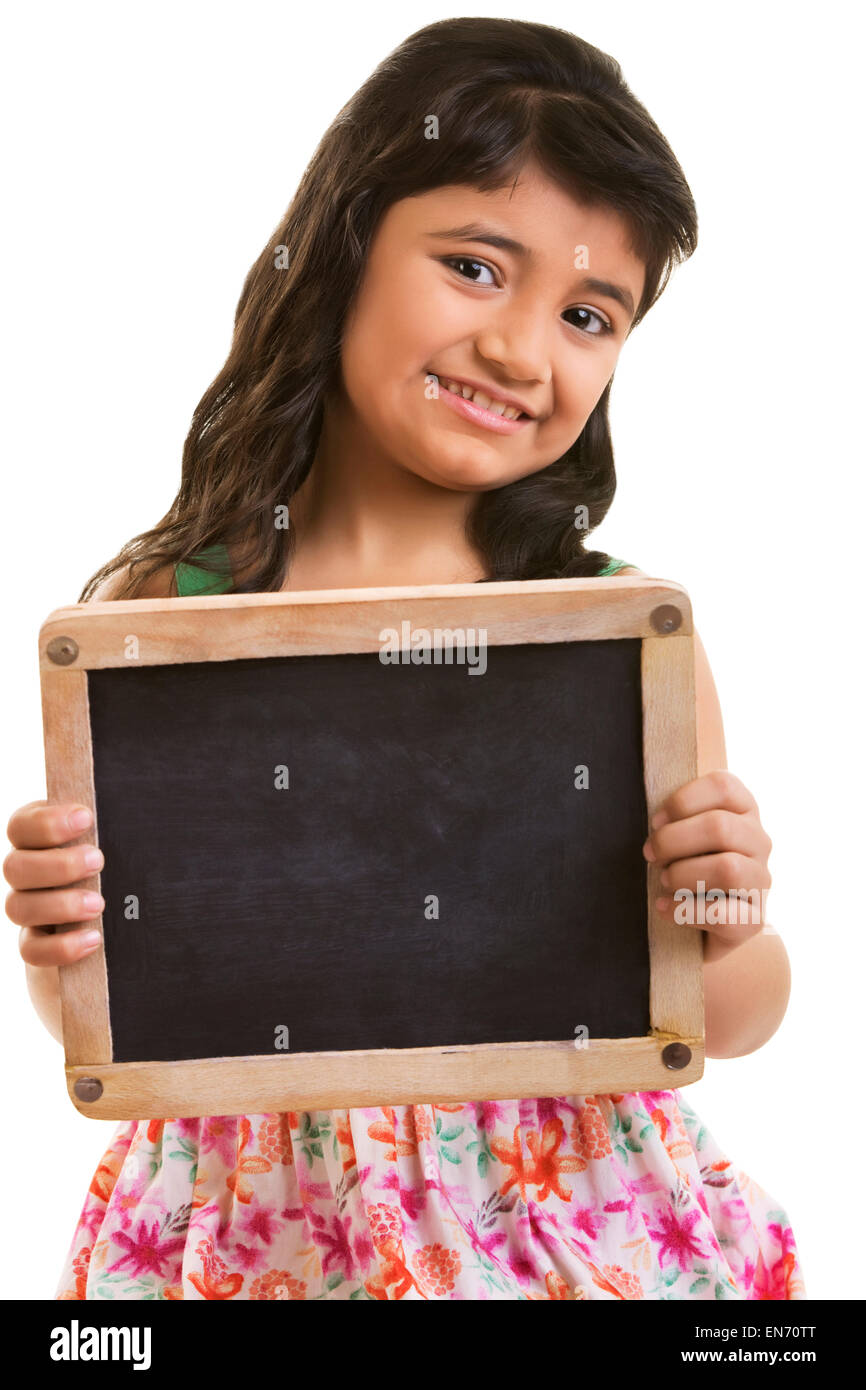 Girl holding black board Stock Photo