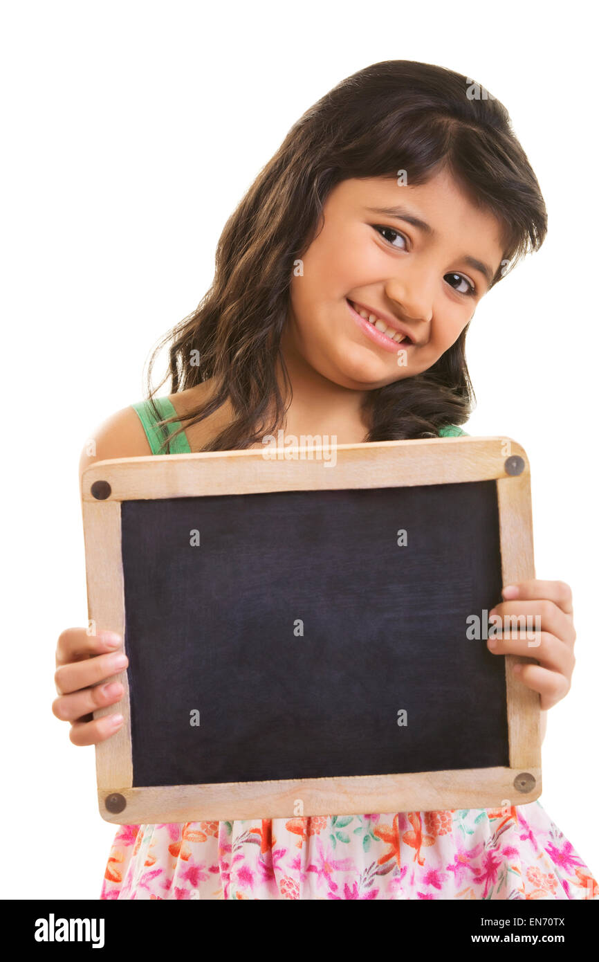 Girl holding black board Stock Photo