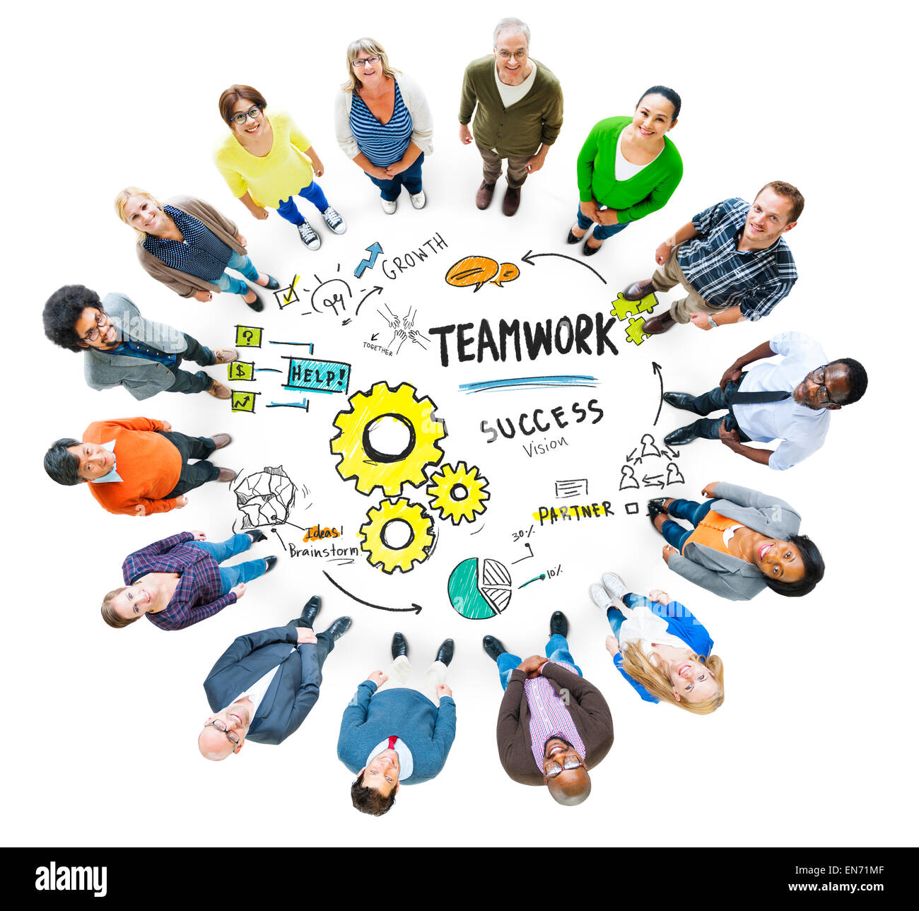 Teamwork Team Together Collaboration Meeting Looking Up Concept Stock Photo