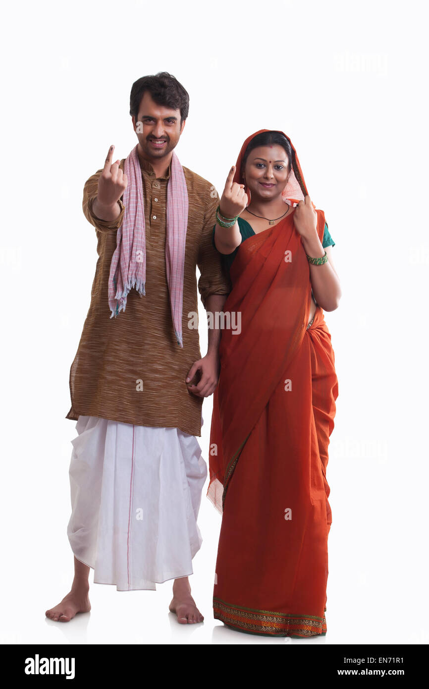 Portrait of rural couple with voters mark Stock Photo - Alamy