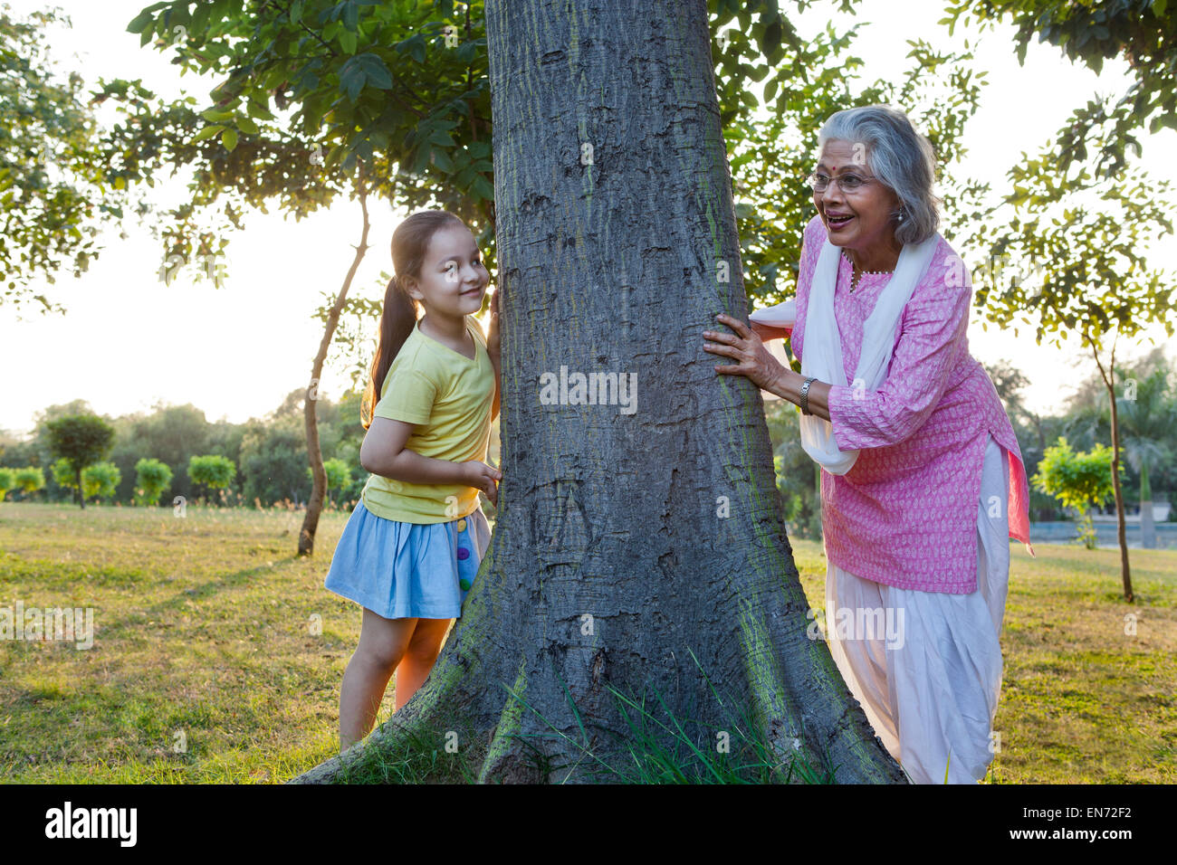 Playing hide and seek with kids hi-res stock photography and